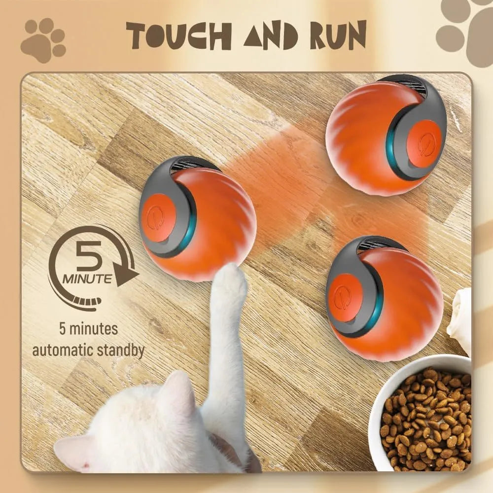 Interactive rolling ball pet toy with motion activation in blue or red colour