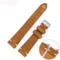 Genuine suède leather watch strap shown in brown, blue, grey, and Army Green colours for 20mm and 22mm watches.
