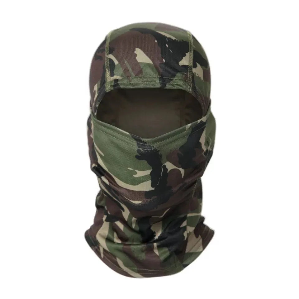 Tactical camouflage balaclava full face scarf mask in spandex/lycra with moisture wicking headband, multiple patterns available