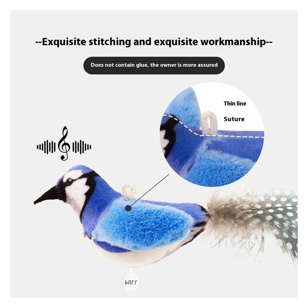 Bird simulation cat plush toy showing colourful bird design with soft plush material for feline enrichment