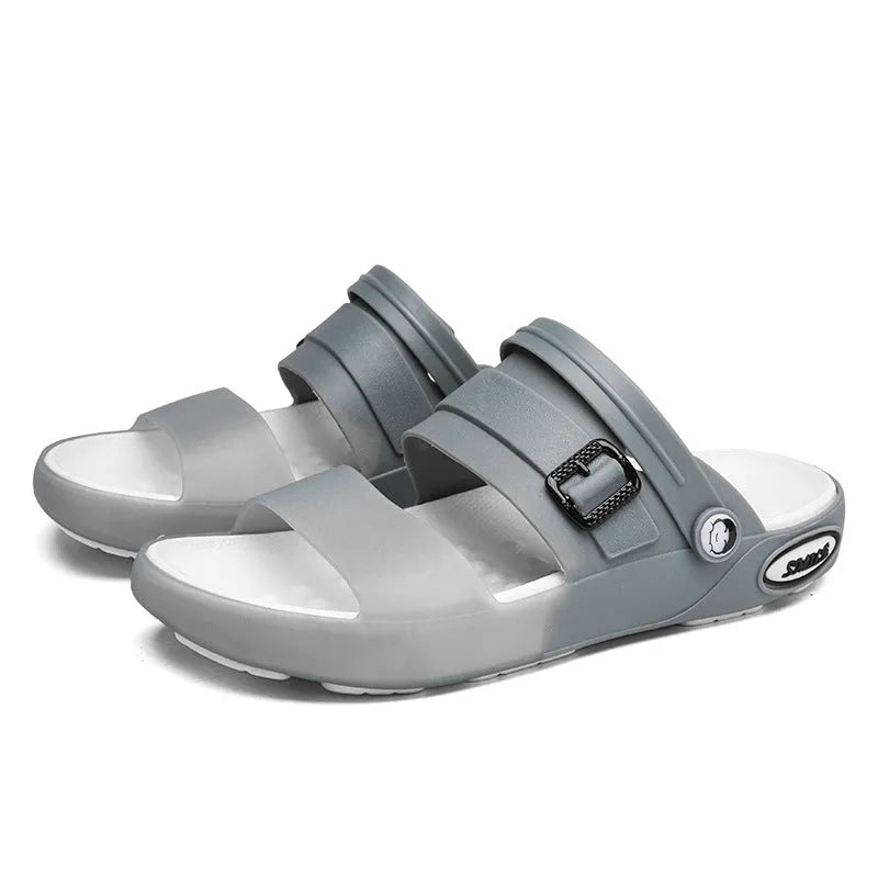 Flat wading breathable soft bottom hole shoes in black with EVA sole and oversleeve design