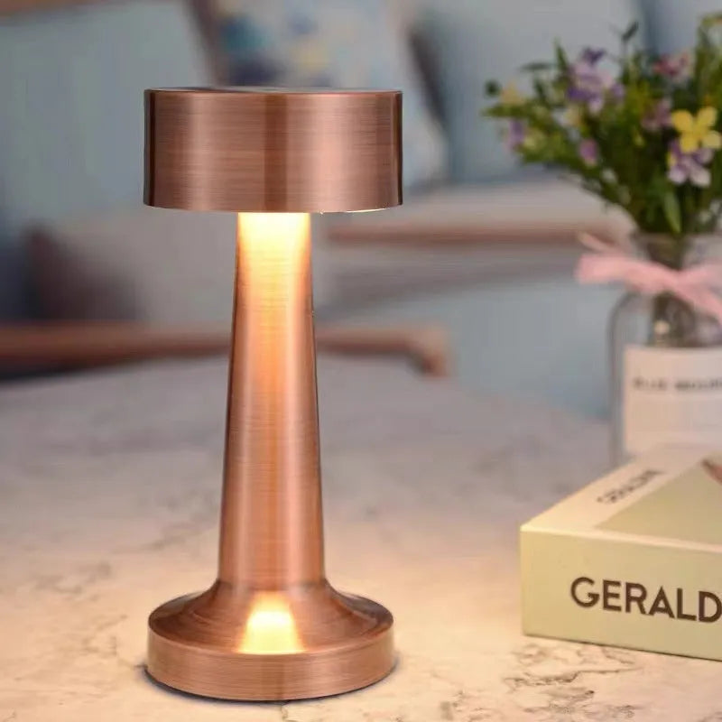 LED dumbbell creative night light in gold finish with acrylic top – modern minimalist desk lamp