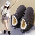 Women's thickened plush hollow-out overshoe boots in brown with PU leather upper and artificial hair insole