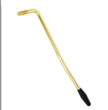 Metal electric guitar single shake crank tremolo arm in gold finish on a black background