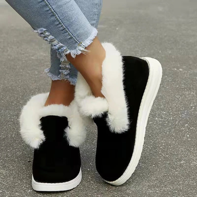 Women's winter snow boots with plush faux fur lining, non-slip outsole, and cushioned comfort