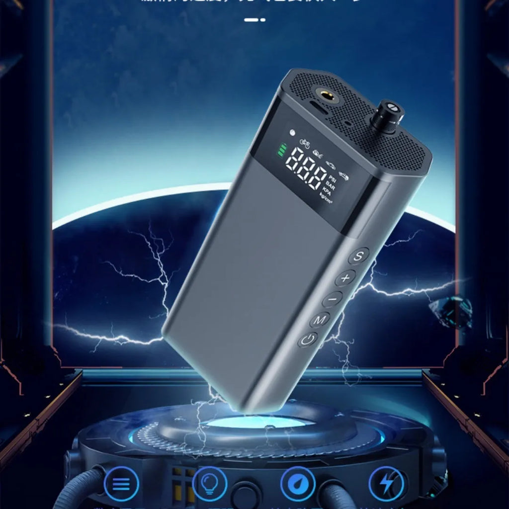 Portable wireless digital air pump with LED light for car tyre inflation