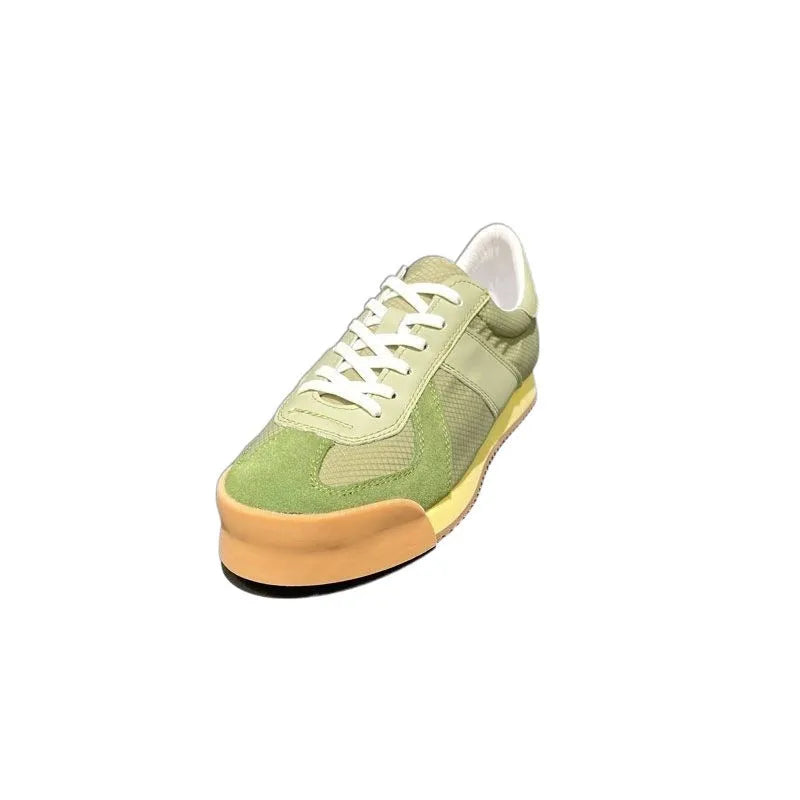 Men's summer sports shoes in genuine cow suede leather with mesh panels and herringbone toe design