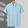 Men's light blue ice ion breathable polo shirt with a single collar lapel and short sleeves.