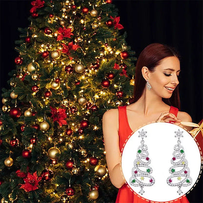 Festive Christmas tree tassel earrings with colorful zircon inlays