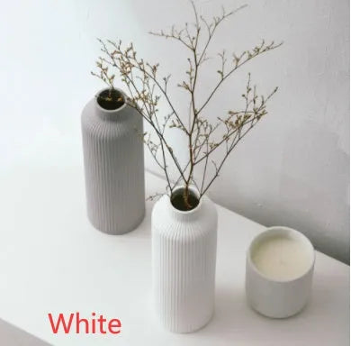 Grey ceramic vase 8x8x22.7cm European style home decor on a wooden table