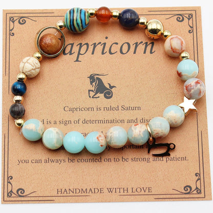 Twelve Constellations Natural Stone Beaded Bracelets - Unisex Astrological Jewellery