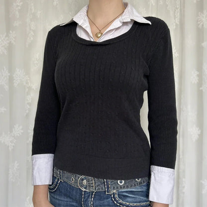 Black solid colour women's viscose pullover top showing front view with pullover styling