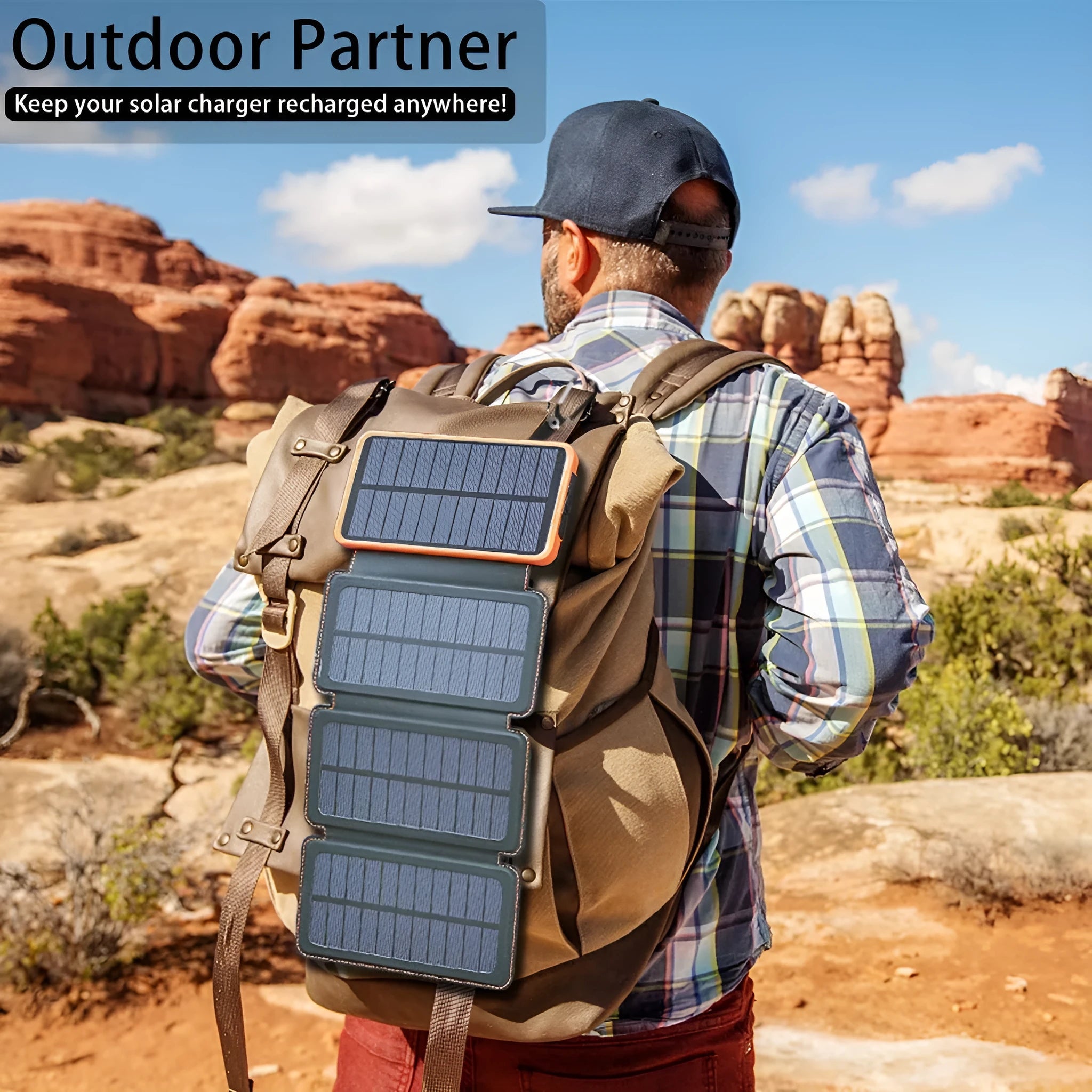 Outdoor rainproof solar phone charger with LED light in black, blue, green, and orange colours.