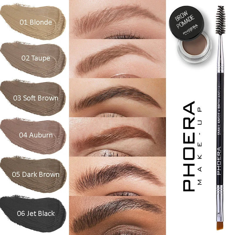 Phoera Eyebrow Cream with 6 shades and double-head brush for natural brow styling