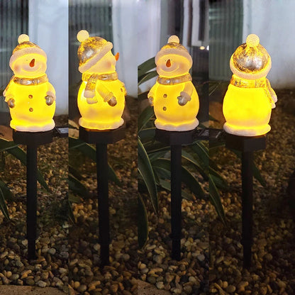 Solar-powered snowman garden light with warm white LED illumination
