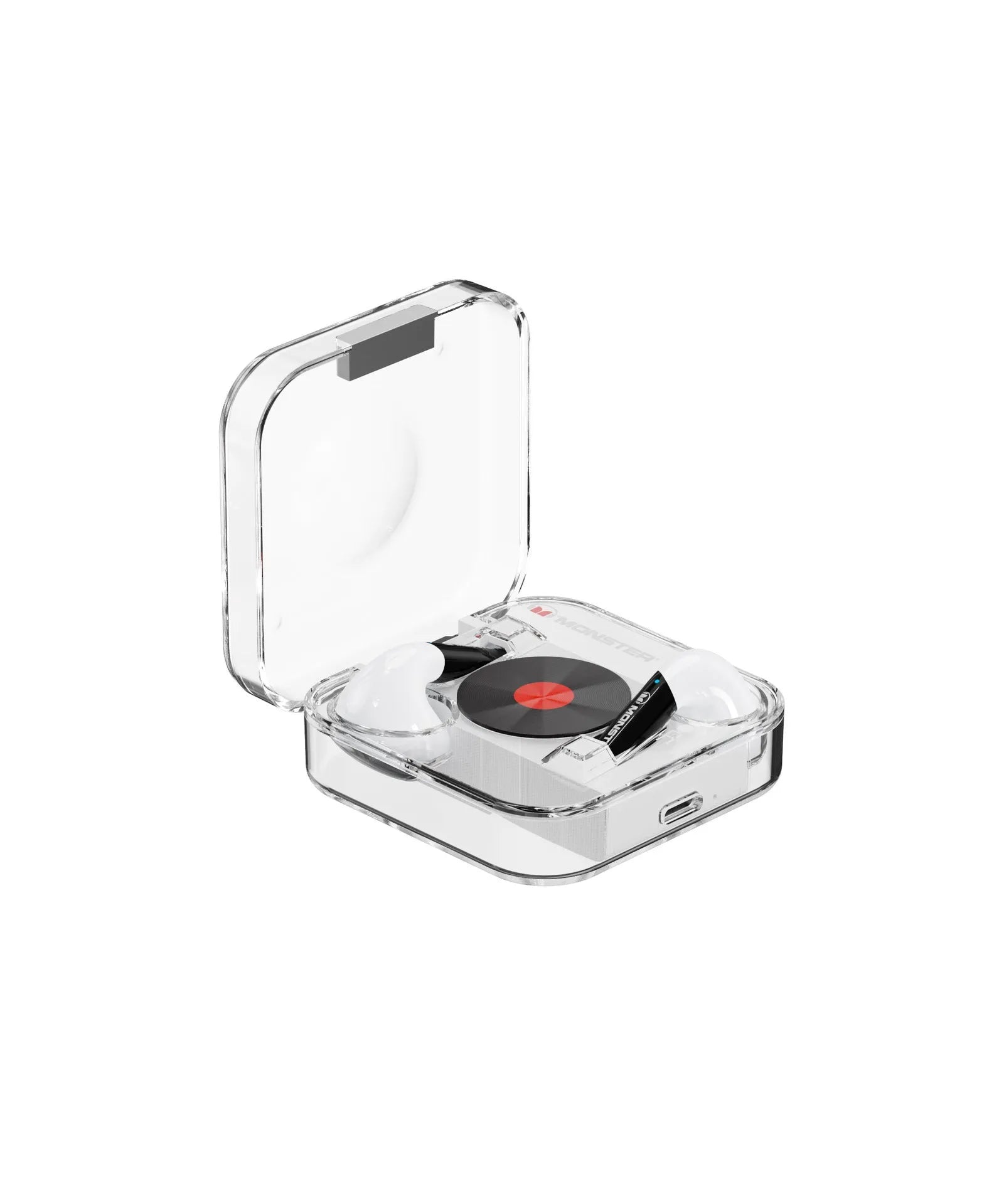 Wireless Bluetooth headphones in transparent black colour with earplug design.