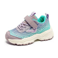 Children's black and purple striped dad shoes with lace-up front and rubber sole.