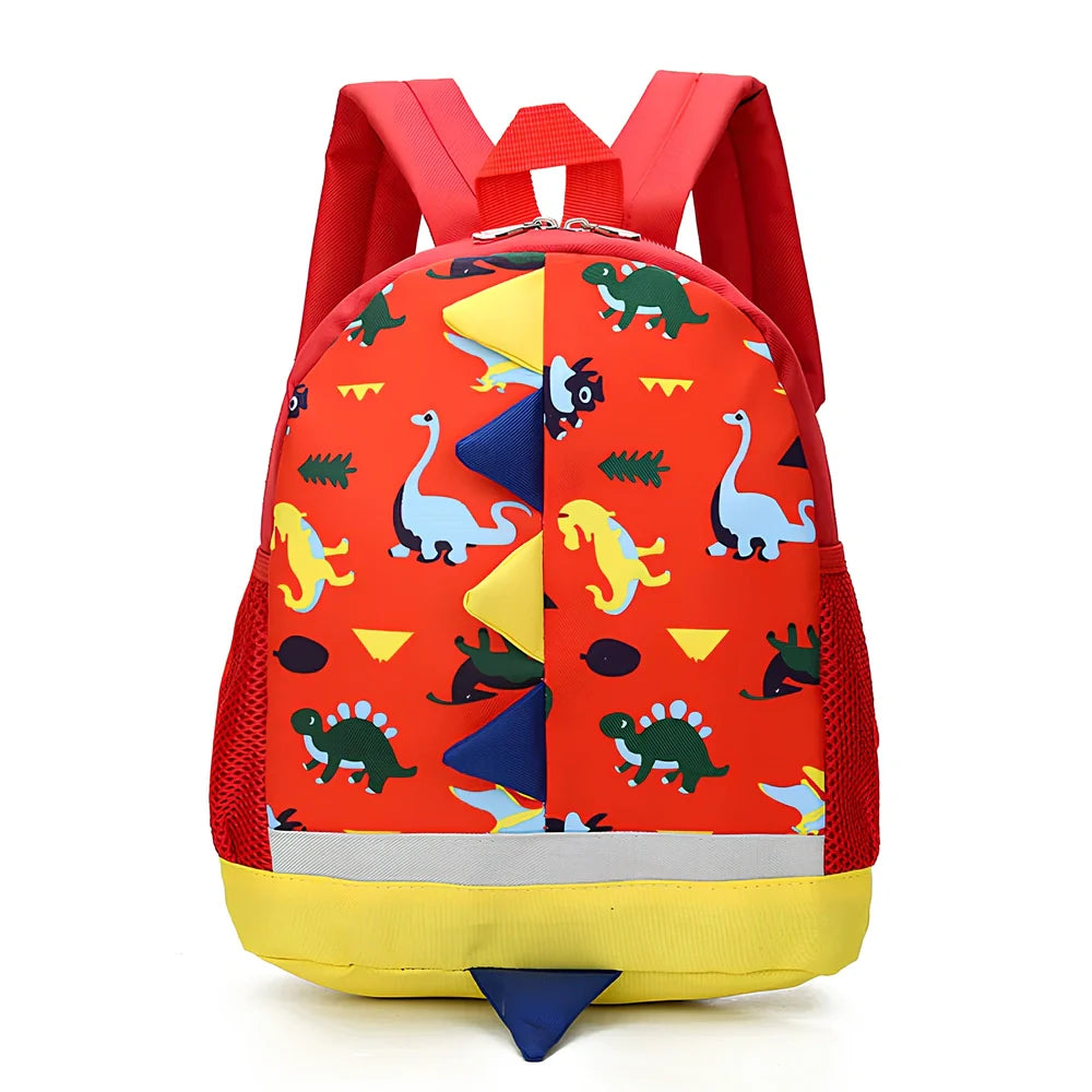 Cartoon dinosaur print children's school bag in dark blue, 20L nylon with double straps and zipper pocket for kindergarten