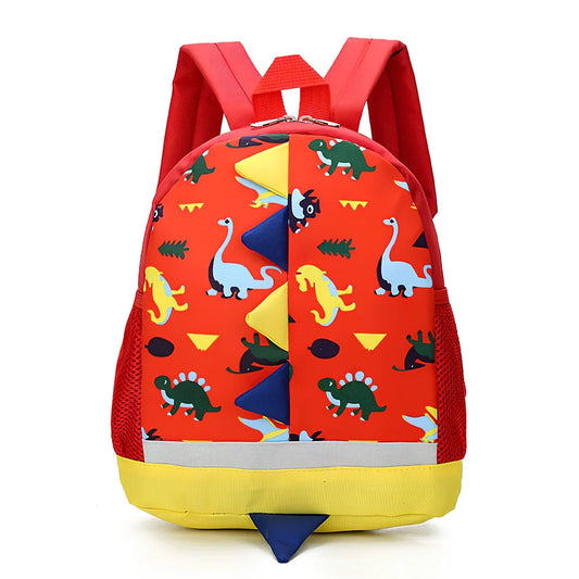 Cartoon dinosaur print children's school bag in dark blue, 20L nylon with double straps and zipper pocket for kindergarten