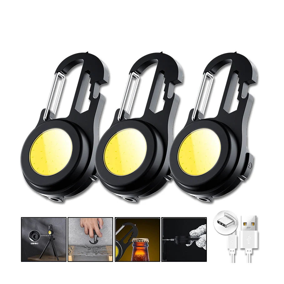 6 IN 1 Multi-functional Mini Keychain Lamp with super bright COB light and USB rechargeable feature