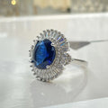 Sea blue heart square full diamond accent crown shape adjustable ring in white gold colour on copper base