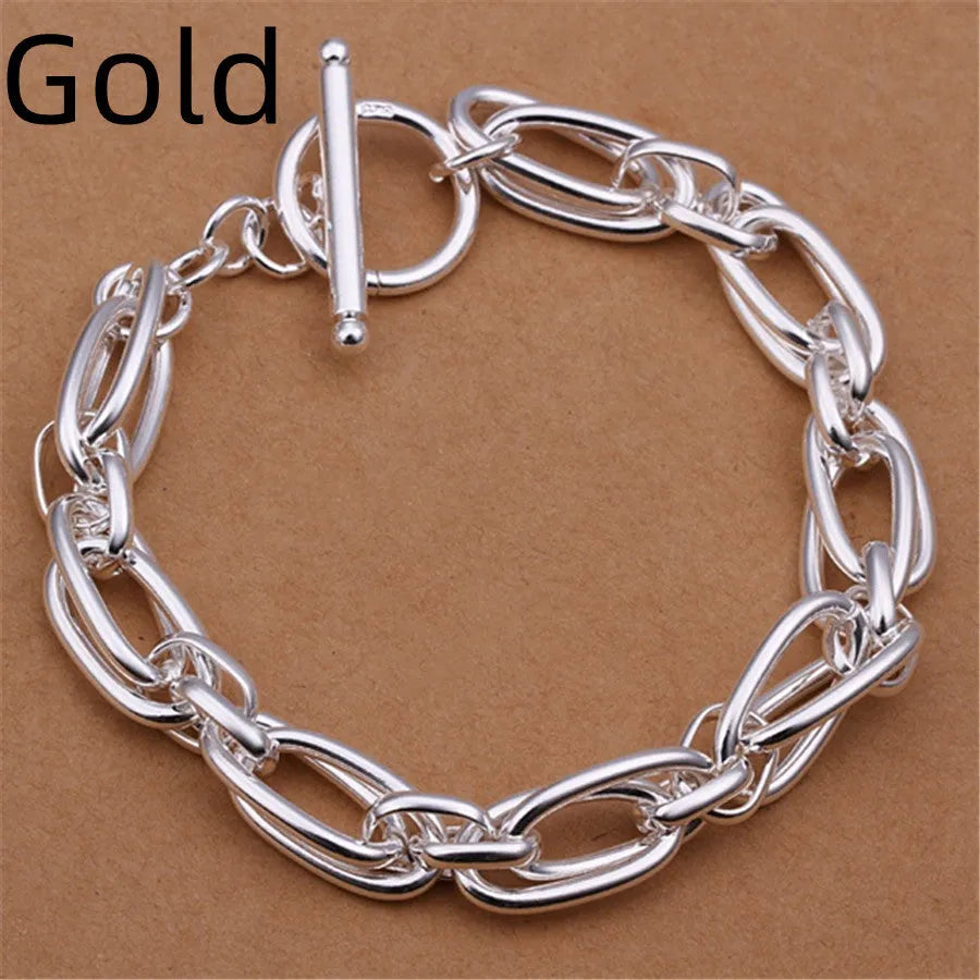 925 silver plated bracelet on copper base, 20 cm length, 7 mm width, silver colour