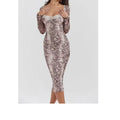 Grey slim fit lace dress with long sleeves and 3D digital printed pattern