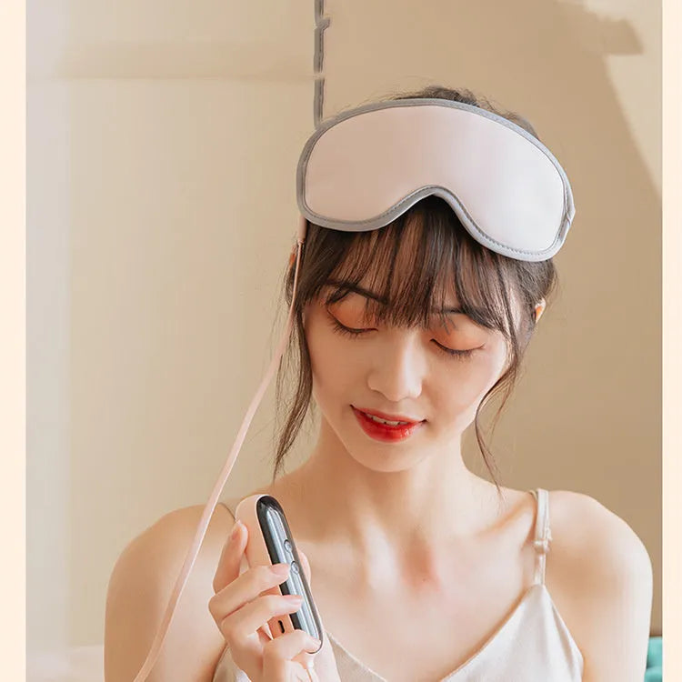 Portable eye SPA mask with steam massage goggles in green or pink with suede finish and USB charging cable