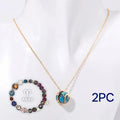 Natural stone beaded necklace and matching bracelet set on a textured background