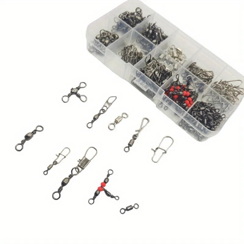 175 piece ball bearing fishing connector set in box for rig building and tackle organisation