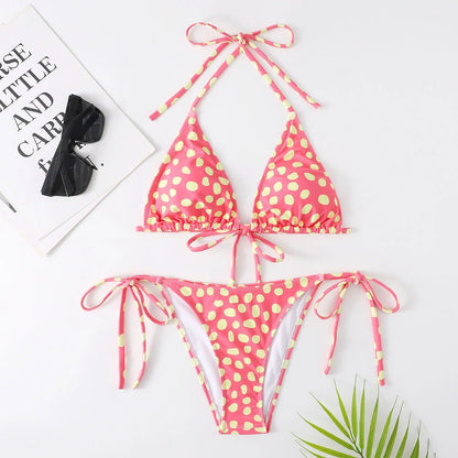 Women's multicolour printed bikini with quick-dry fabric and elastic fit in dot pattern designs