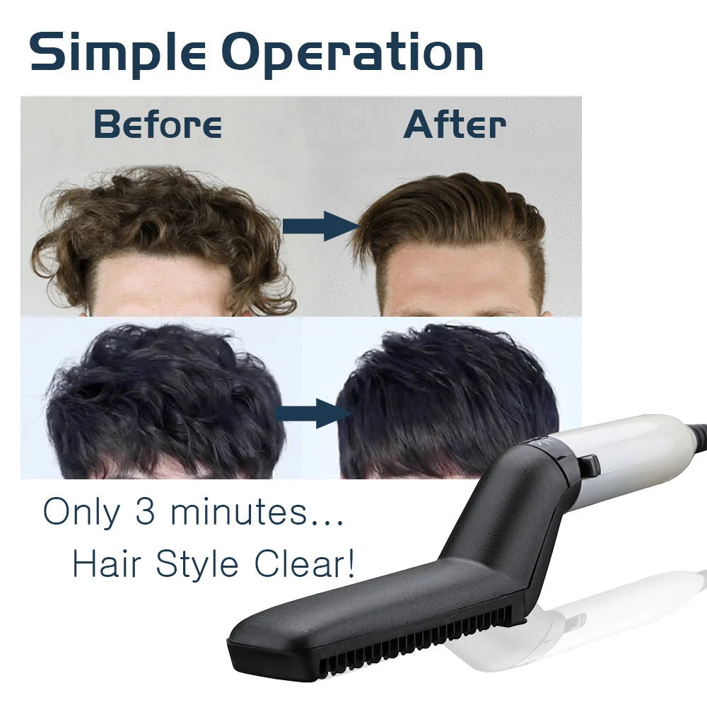 Electric hair straightener brush for men with quick heating feature and protective comb cover
