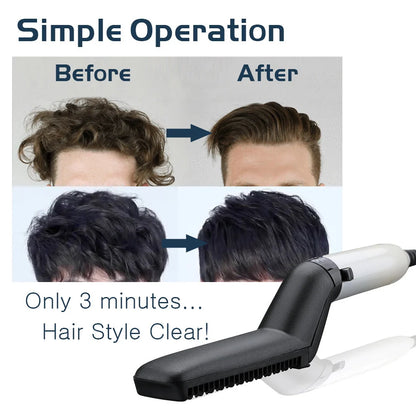 Electric hair straightener brush for men with quick heating feature and protective comb cover