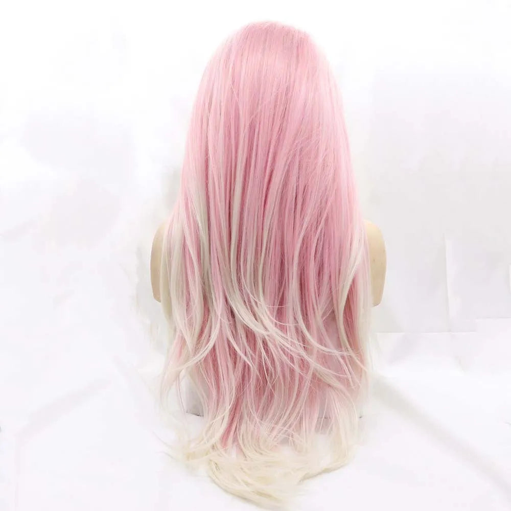 Pink gradient big wave fluffy synthetic wig with high temperature wire construction