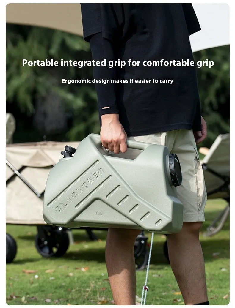 Green portable water storage tank in 13 litre snail design and 18 litre back design