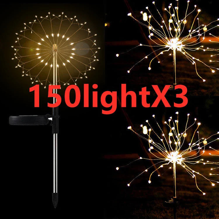 Solar-powered string lights with fireworks-inspired lighting effects, perfect for outdoor gardens, patios, and parties