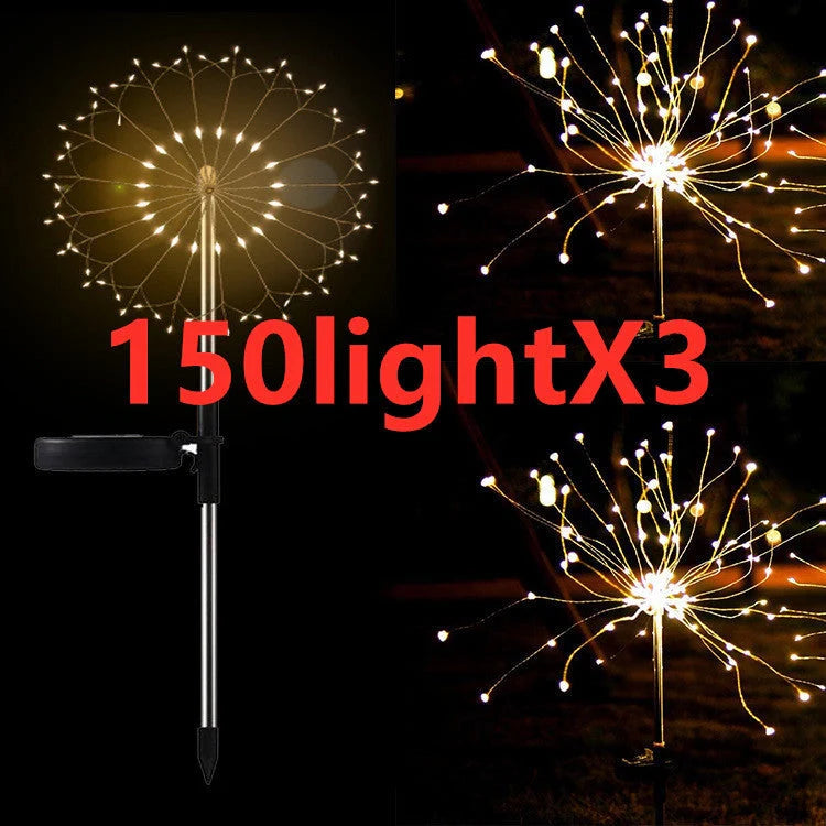 Solar-powered LED fireworks light string for outdoor decoration in various colors