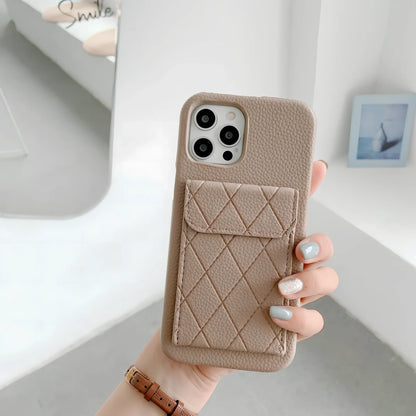 Tide brand black imitation leather iPhone case with card holder slot, fits models 7 to 12 Pro Max, slim back cover design