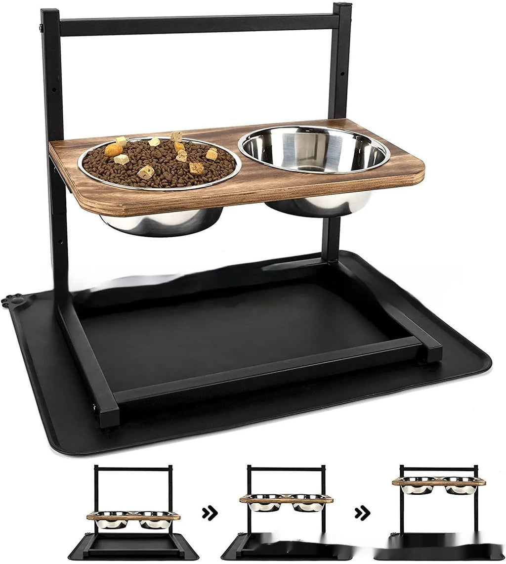Black iron dog bowl rack with dimensions 42x30x40 cm for elevated feeding
