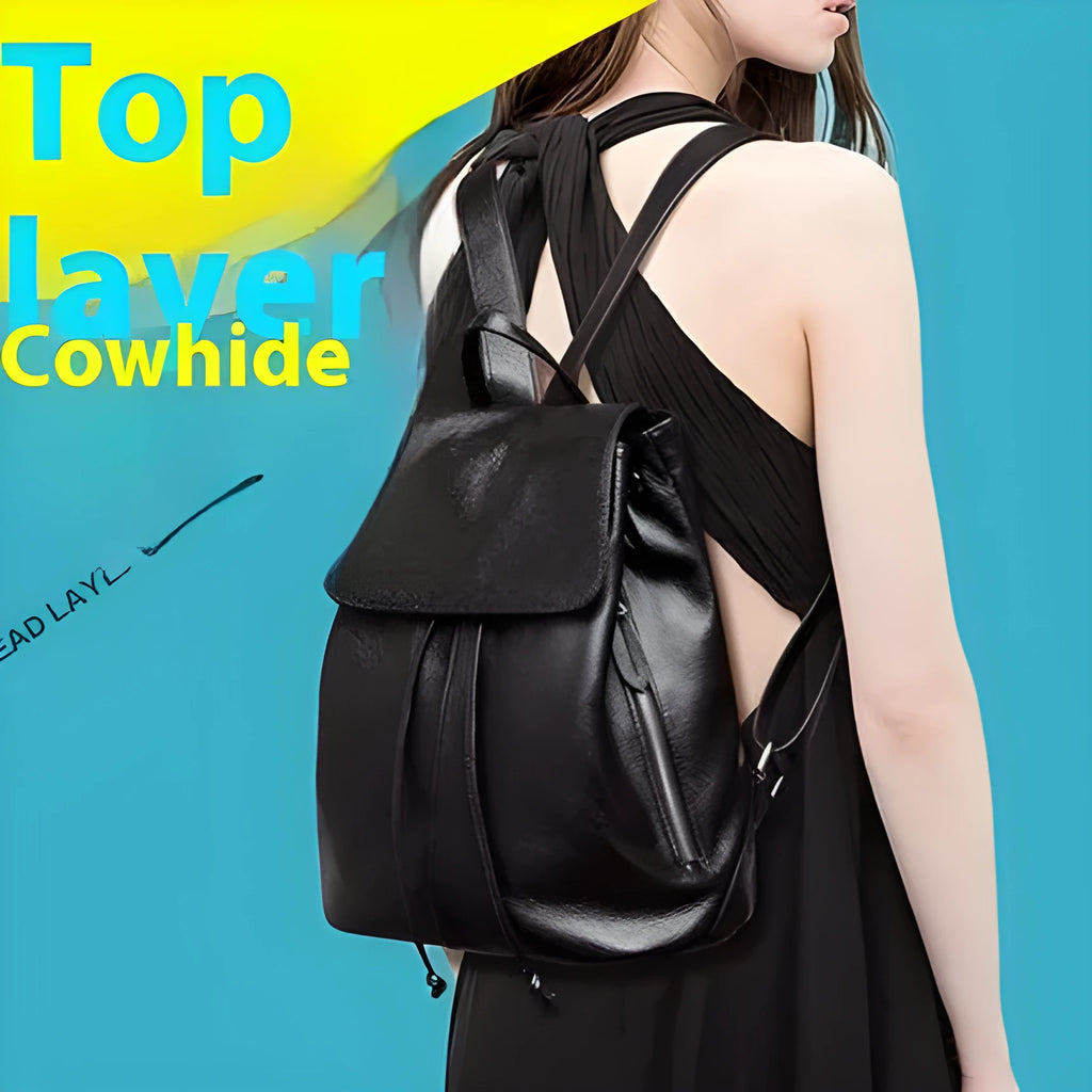 Genuine leather women's backpack in street trend design with multiple compartments