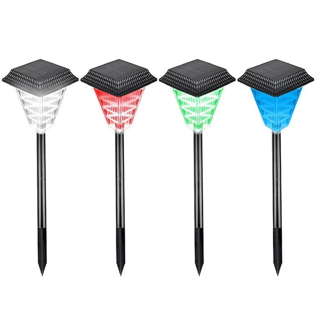TS-S5103 solar garden light with 12 LED bulbs in ABS housing showing colour mode options