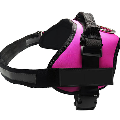 Adjustable reflective dog harness with top handle and metal D-ring for leash attachment