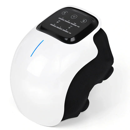 Smart knee massager with adjustable straps and LED display showing intensity levels