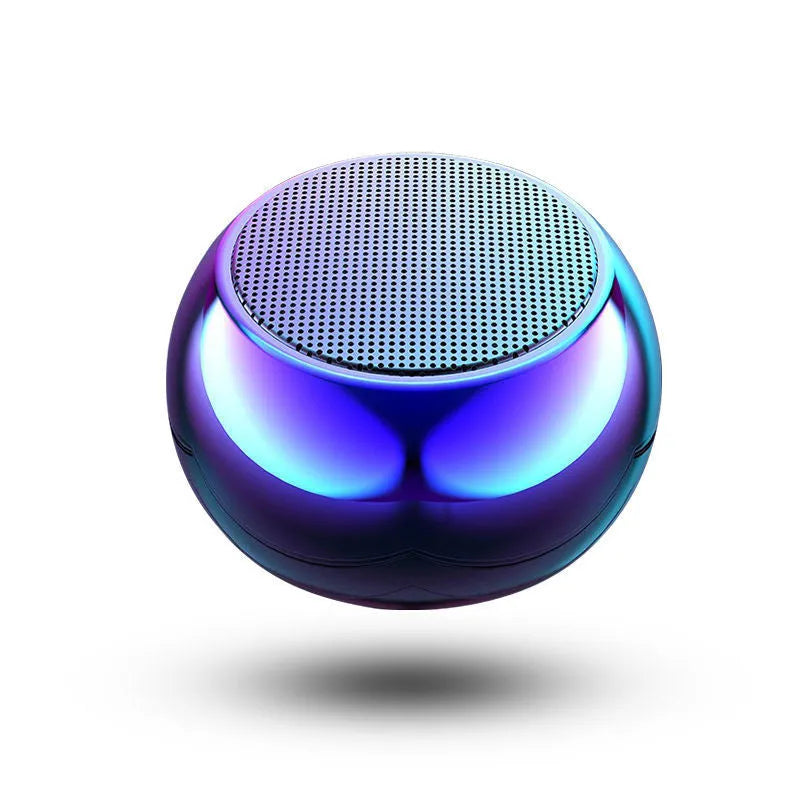 Mini portable metal Bluetooth speaker in gradient blue, light blue, orange, or silver colours