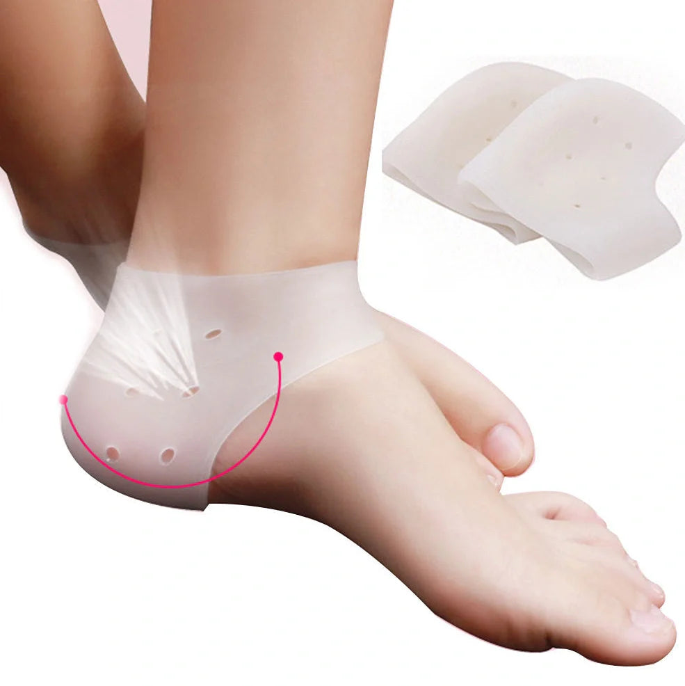 Perforated silicone heel protector in white, showing medical-grade material and breathable design