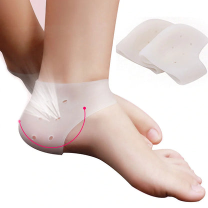 Perforated silicone heel protector in white, showing medical-grade material and breathable design