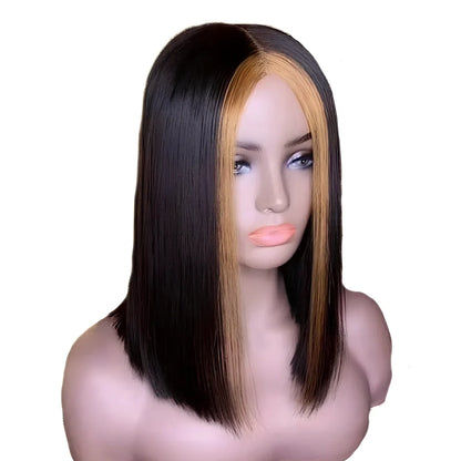 Short straight real human hair lace wig with 13x4 headgear, 100% human hair in 8-12in lengths on mannequin head
