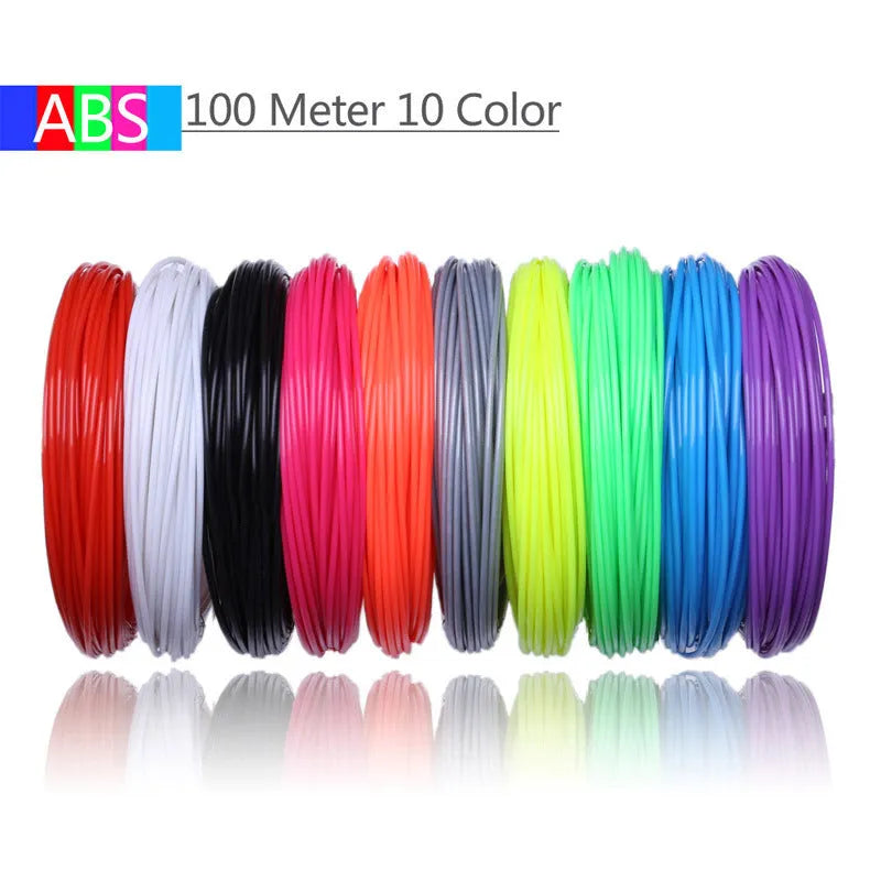 3D printing pen filament set with 20 colours of ABS and PLA strip in neutral self-sealing bag