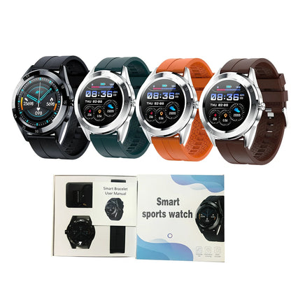 Black 1.2-inch pedometer watch with silicone strap, heart rate sensor, and 32GB storage for step tracking