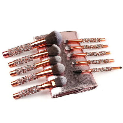 10 colourful makeup brushes with diamond wrap design and nylon bristles for powder application